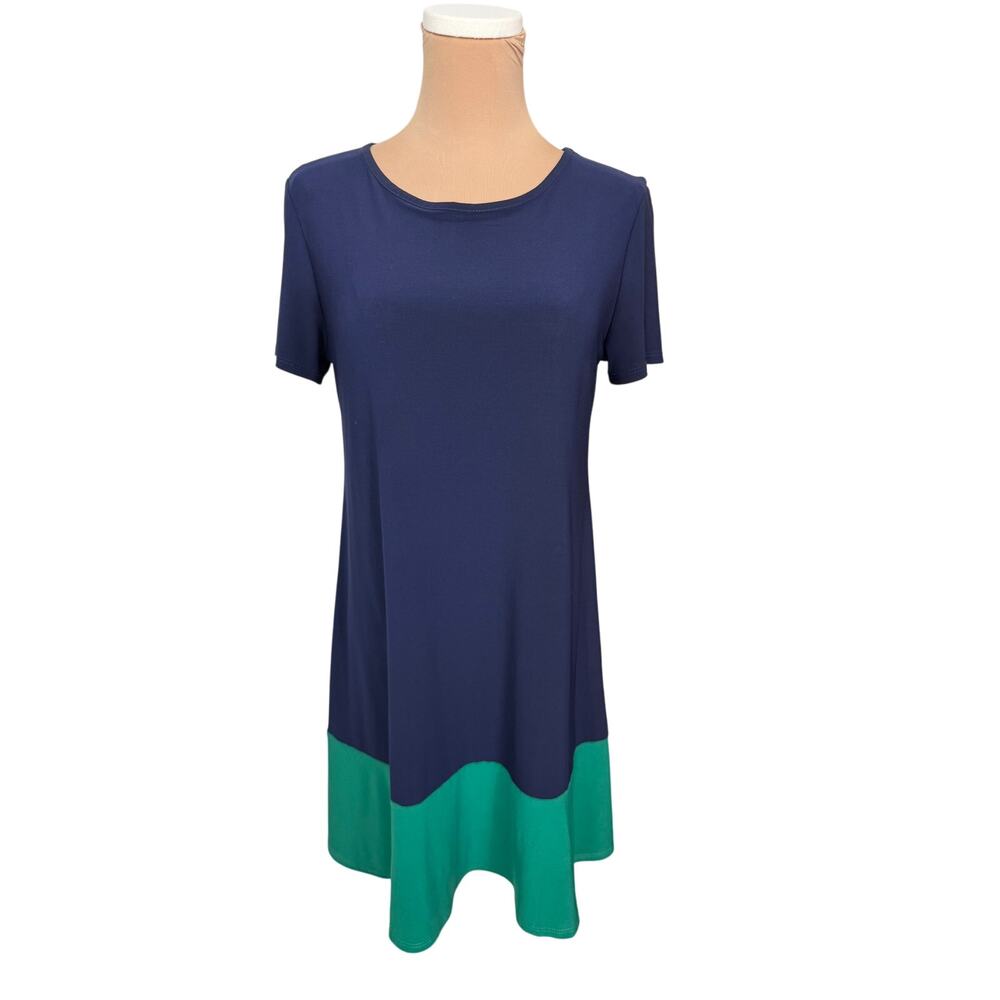 Nik and Nash Women’s Small Navy Green Colorblock A-Line Casual Dress Made in USA
